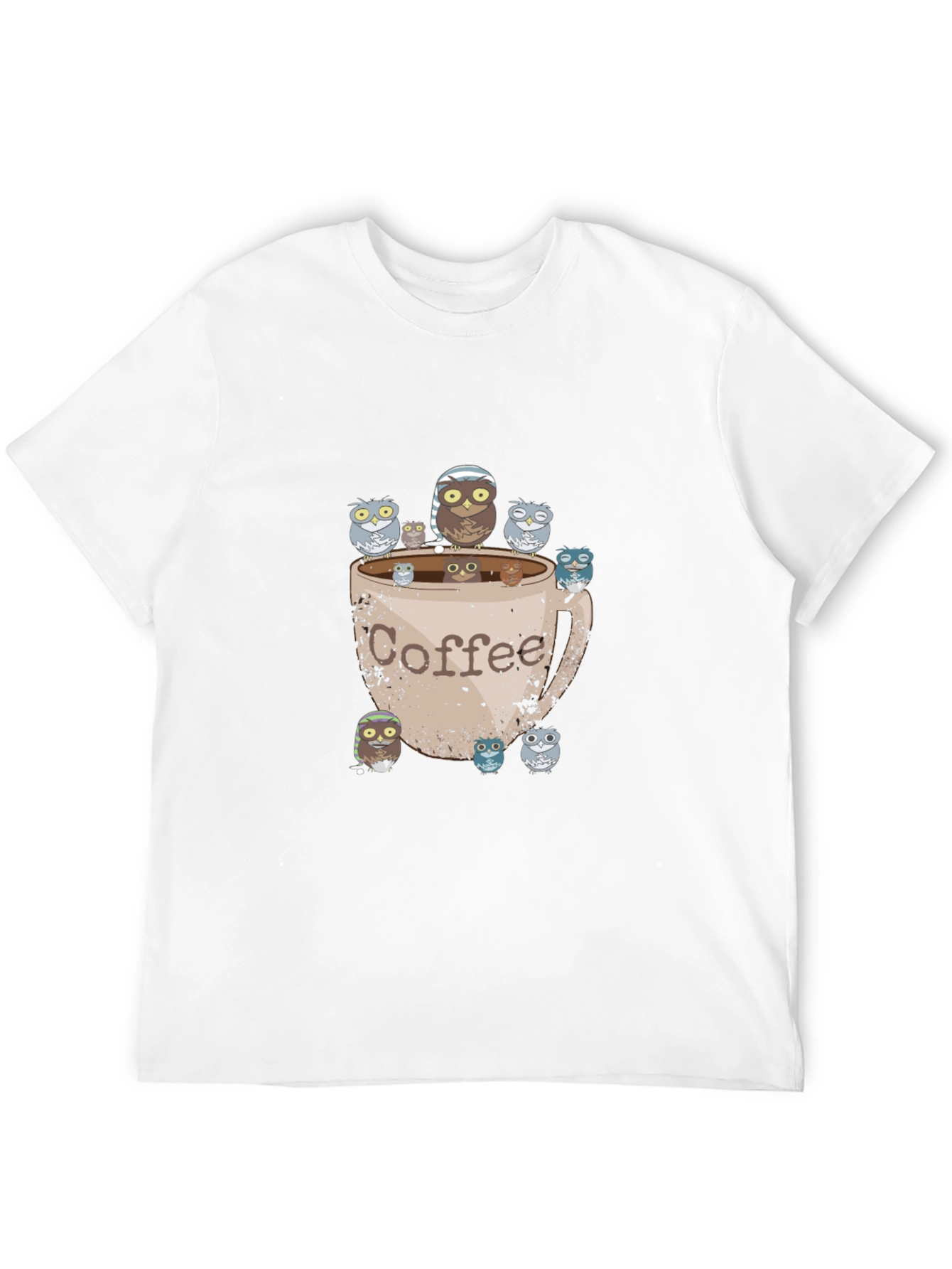 Coffee Owl Graphic Tee - Black Cotton T-Shirt