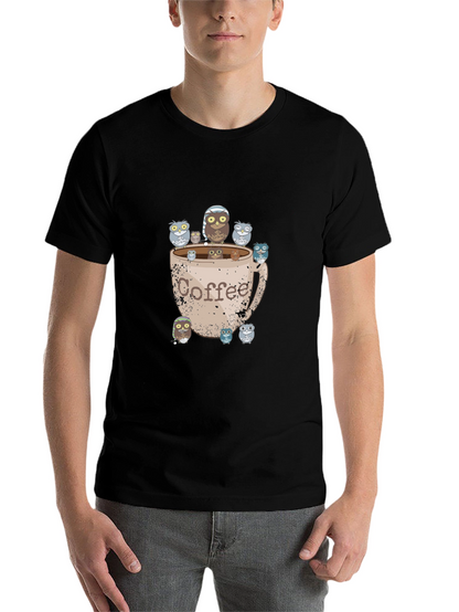 Coffee Owl Graphic Tee - Black Cotton T-Shirt