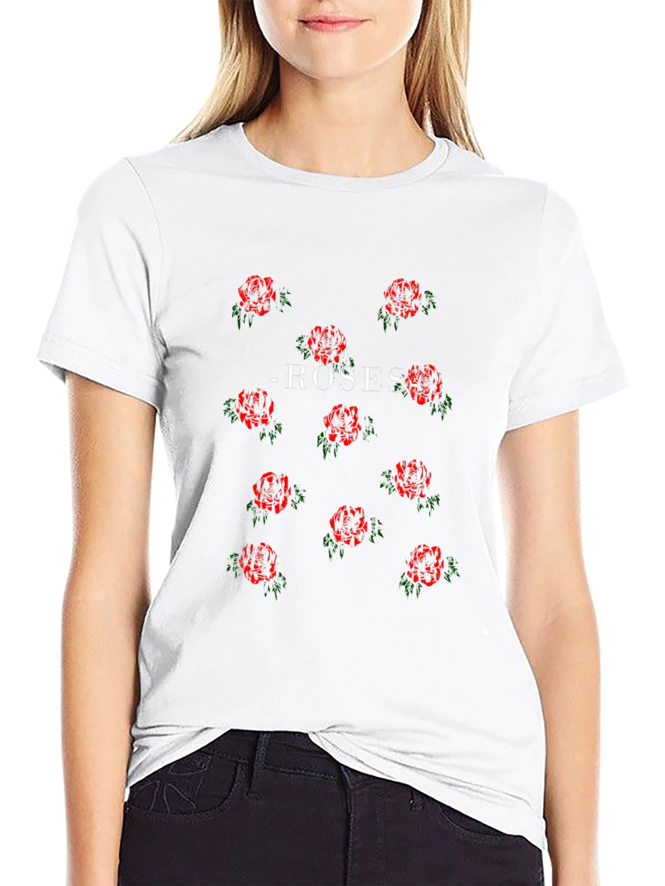 Roses Patterned Black T-Shirt