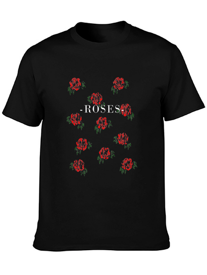 Roses Patterned Black T-Shirt