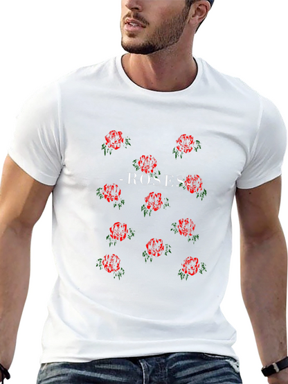 Roses Patterned Black T-Shirt