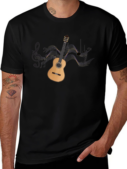 Guitar & Music Notes Graphic Black Tee