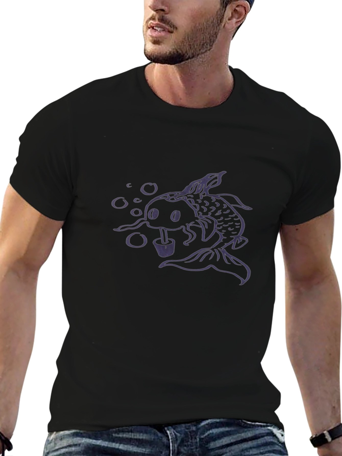 Koi Fish Bubble Tea Graphic Tee - Black