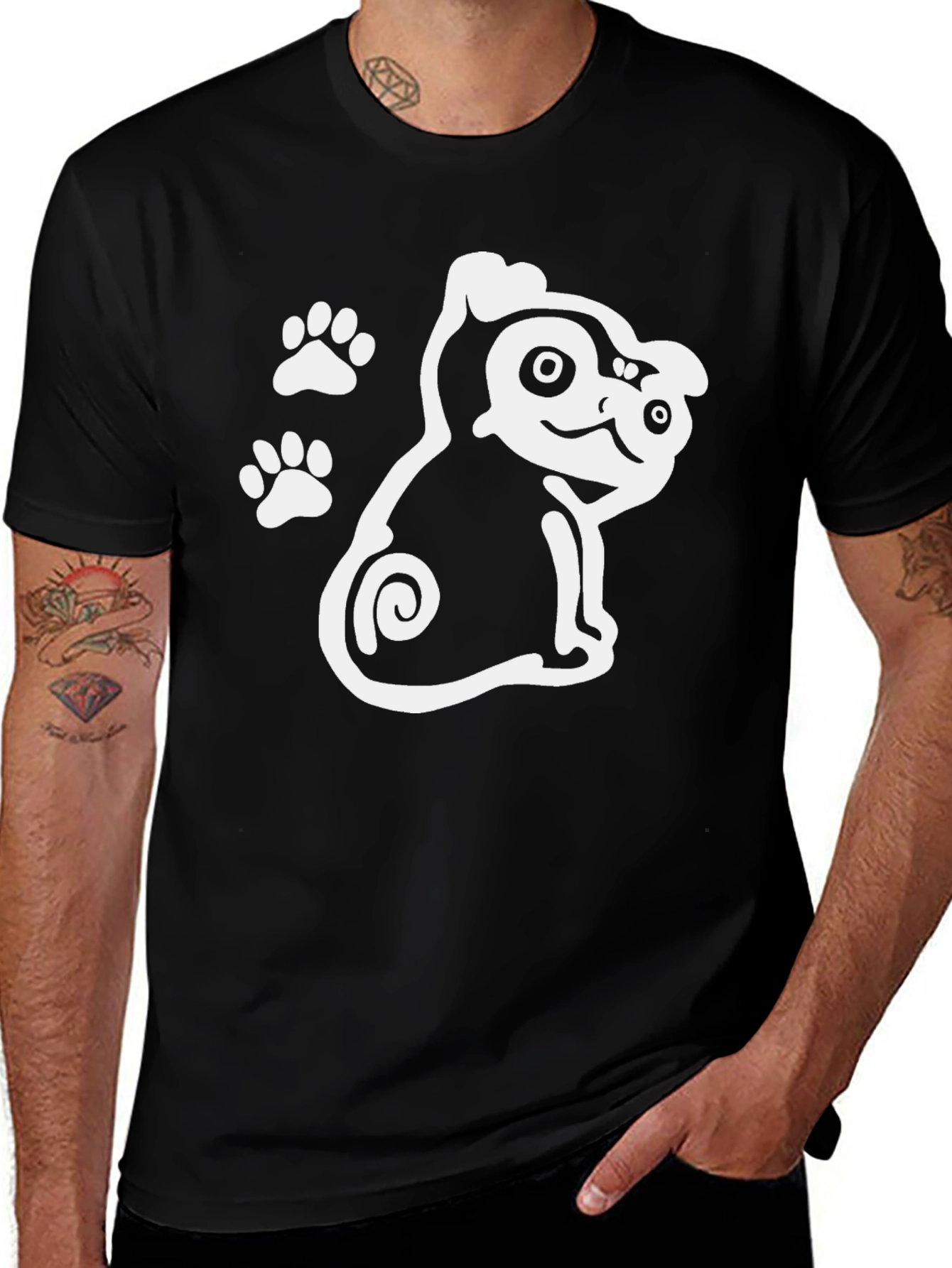 Cute Dog Graphic Print Black T-Shirt