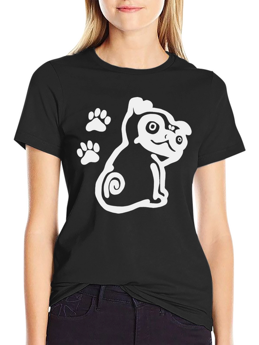 Cute Dog Graphic Print Black T-Shirt