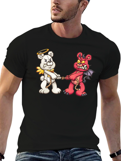 Angel vs. Devil Bear Tug-of-War Graphic T-Shirt