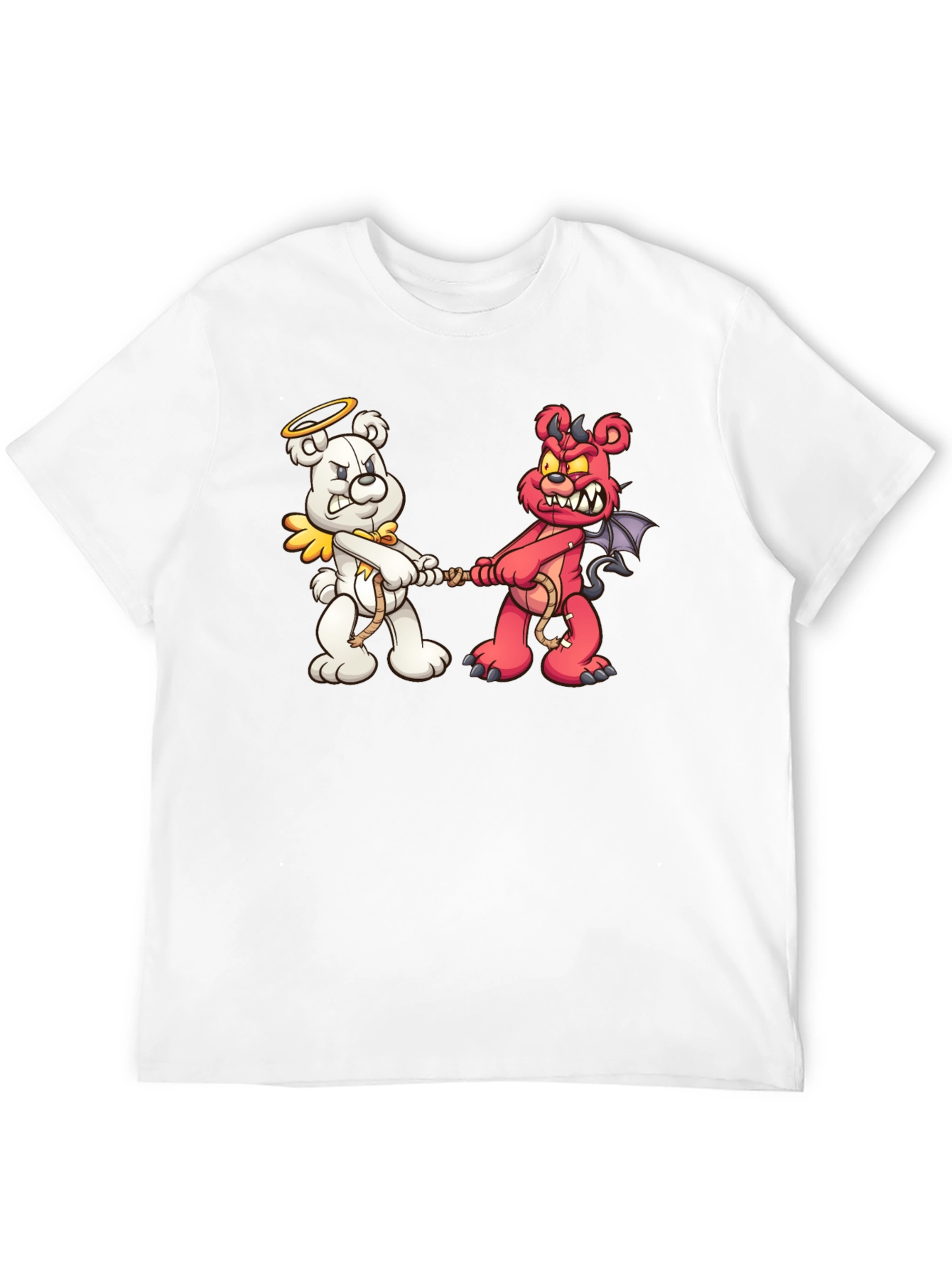 Angel vs. Devil Bear Tug-of-War Graphic T-Shirt