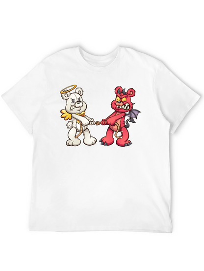 Angel vs. Devil Bear Tug-of-War Graphic T-Shirt