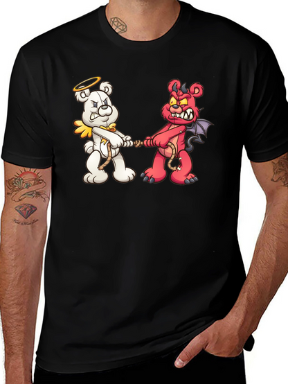 Angel vs. Devil Bear Tug-of-War Graphic T-Shirt