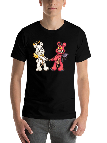 Angel vs. Devil Bear Tug-of-War Graphic T-Shirt