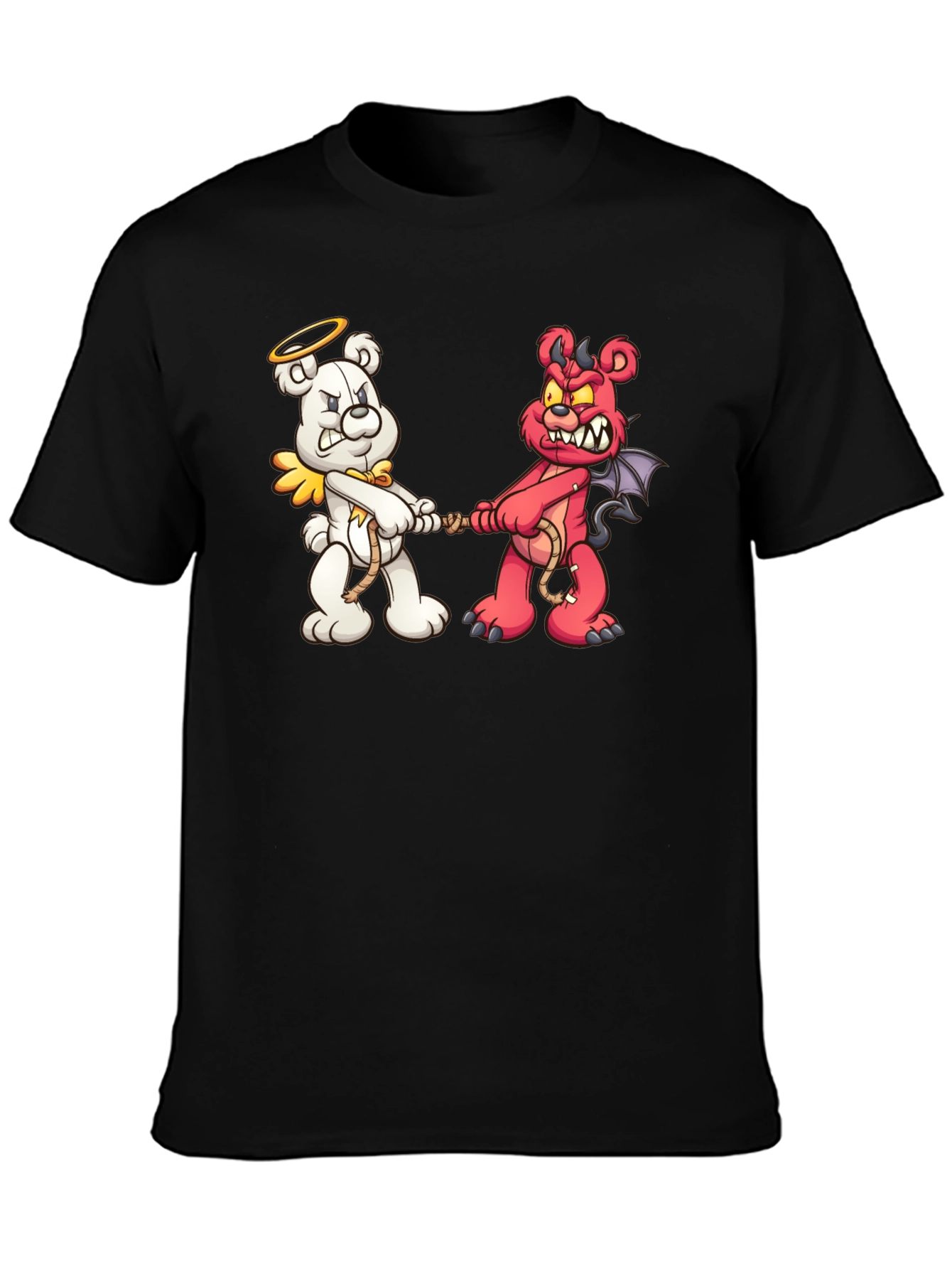 Angel vs. Devil Bear Tug-of-War Graphic T-Shirt