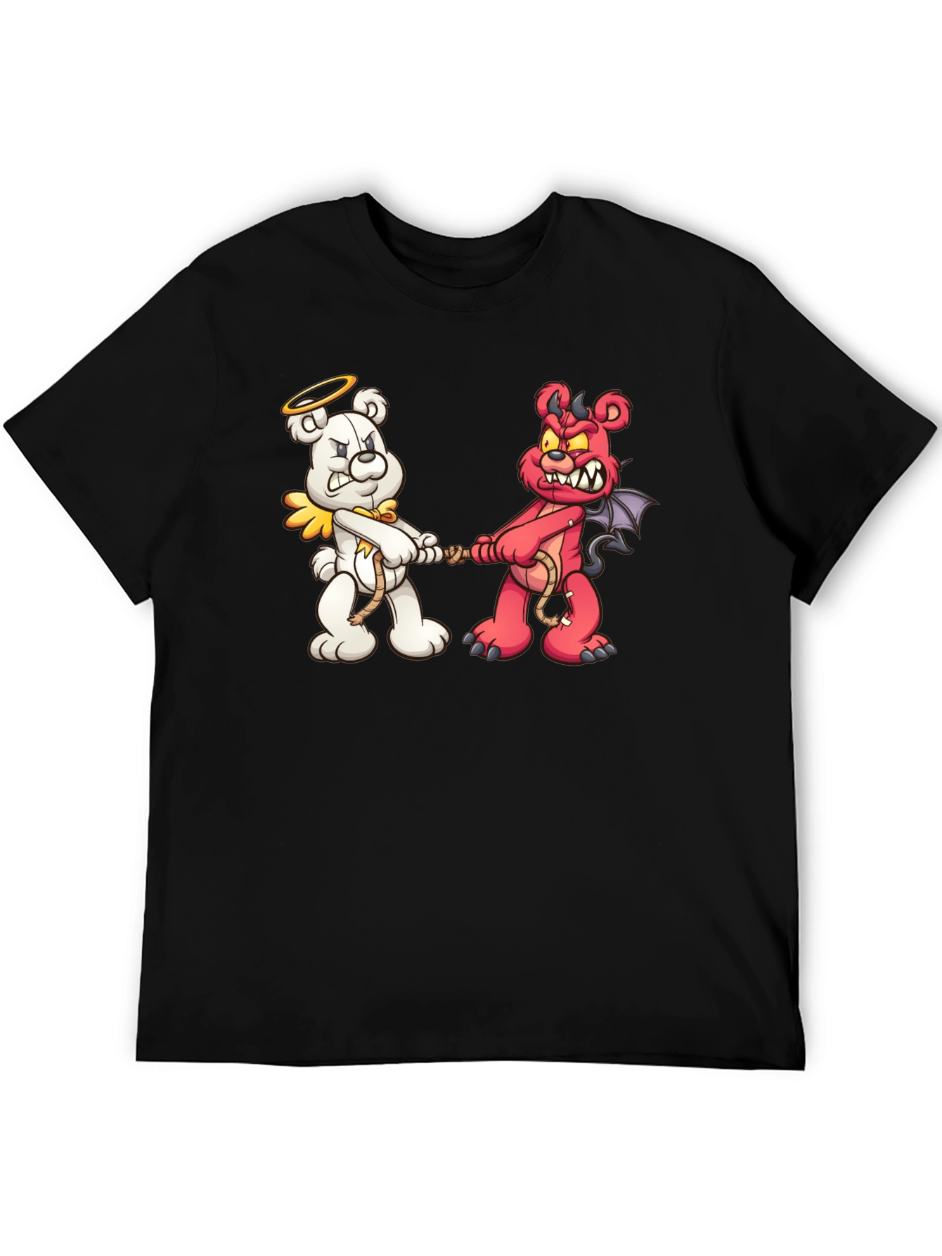 Angel vs. Devil Bear Tug-of-War Graphic T-Shirt