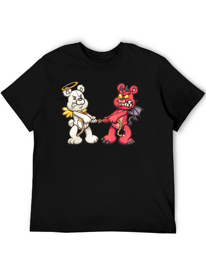 Angel vs. Devil Bear Tug-of-War Graphic T-Shirt