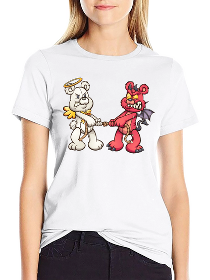 Angel vs. Devil Bear Tug-of-War Graphic T-Shirt