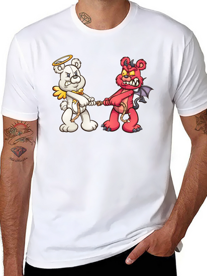 Angel vs. Devil Bear Tug-of-War Graphic T-Shirt