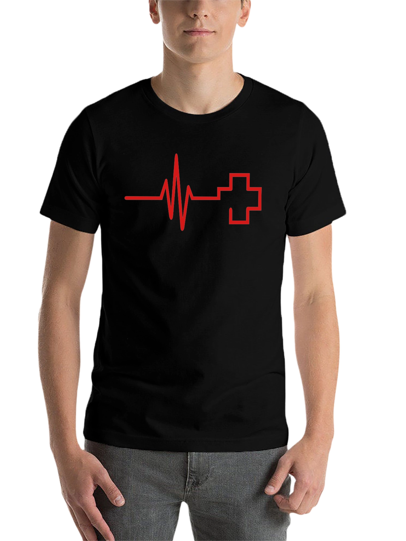Heartbeat Cross Graphic Tee - Black Cotton