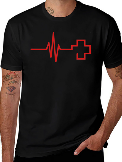 Heartbeat Cross Graphic Tee - Black Cotton