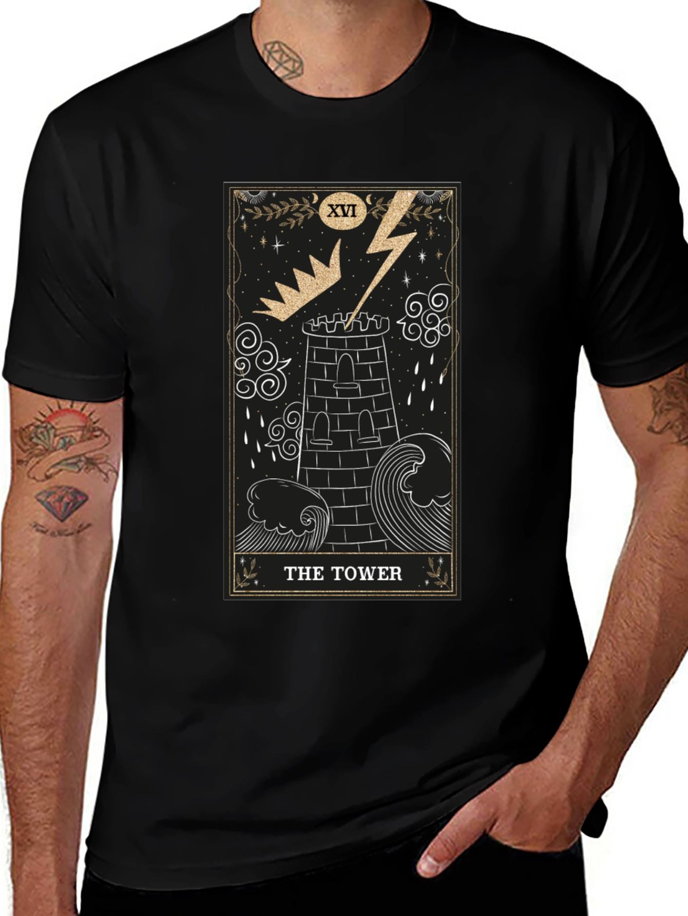 The Tower Tarot Card Black Graphic T-Shirt