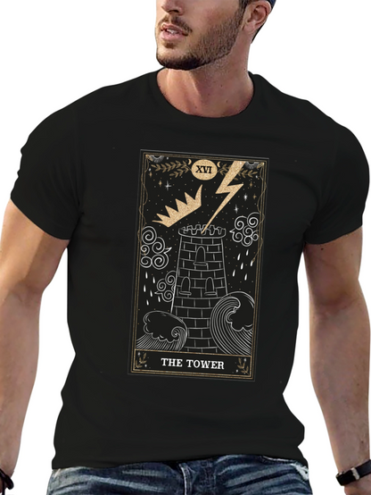 The Tower Tarot Card Black Graphic T-Shirt