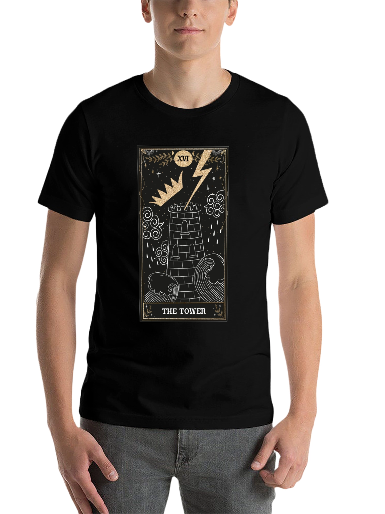 The Tower Tarot Card Black Graphic T-Shirt