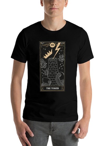 The Tower Tarot Card Black Graphic T-Shirt