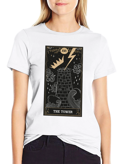 The Tower Tarot Card Black Graphic T-Shirt