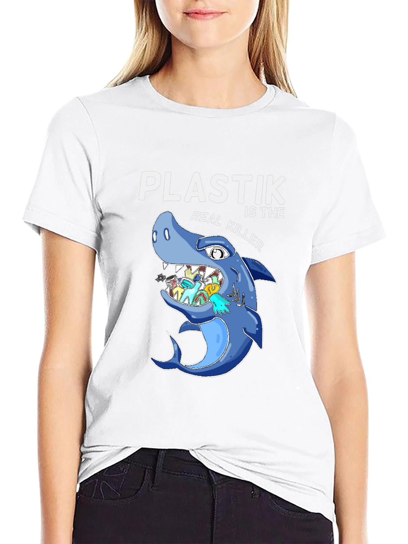 Plastic Killer Shark Graphic T-Shirt