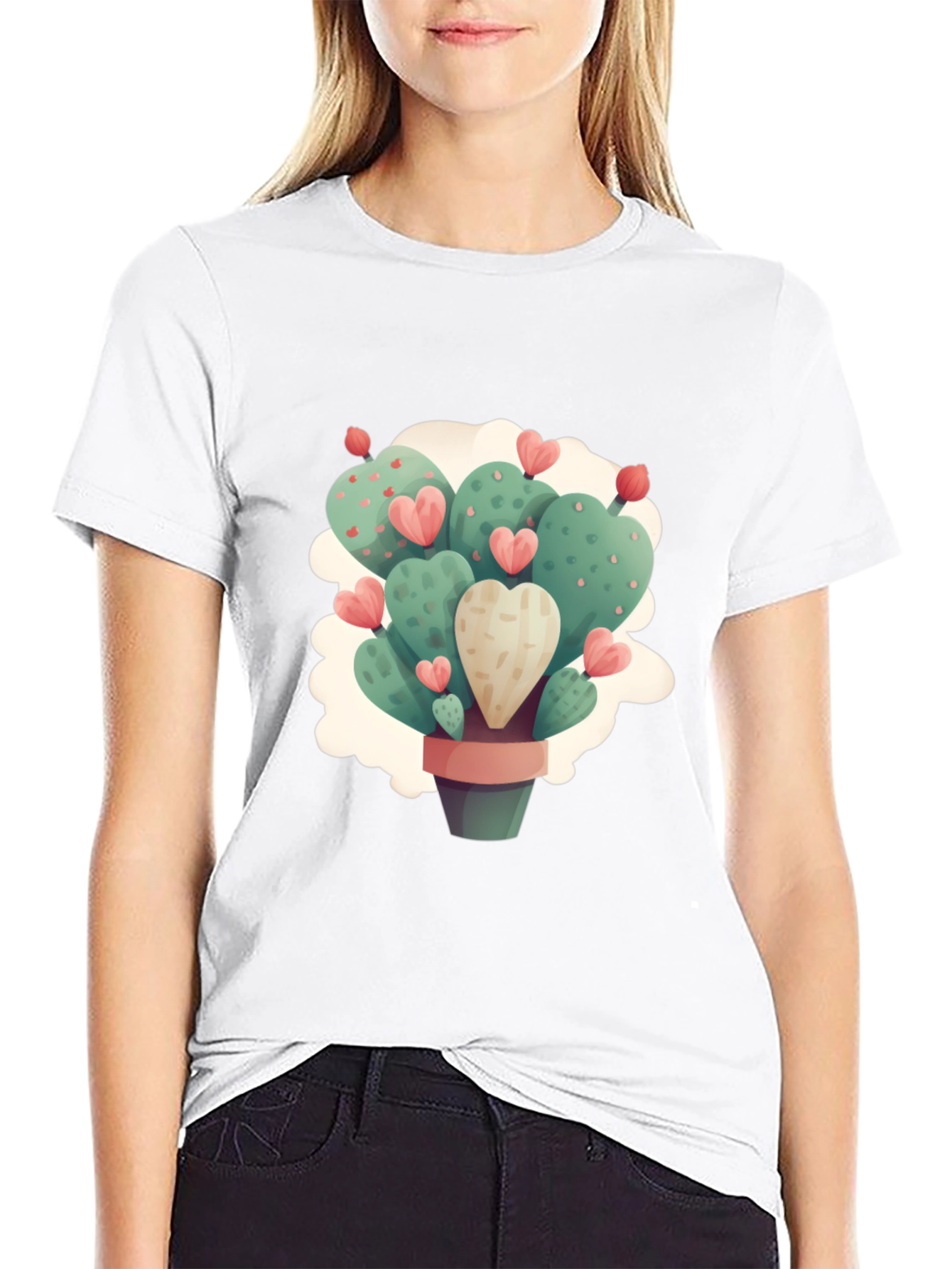 Heart Cactus Graphic Black T-Shirt
