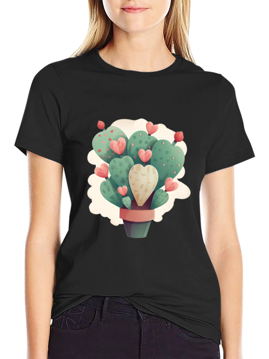 Heart Cactus Graphic Black T-Shirt