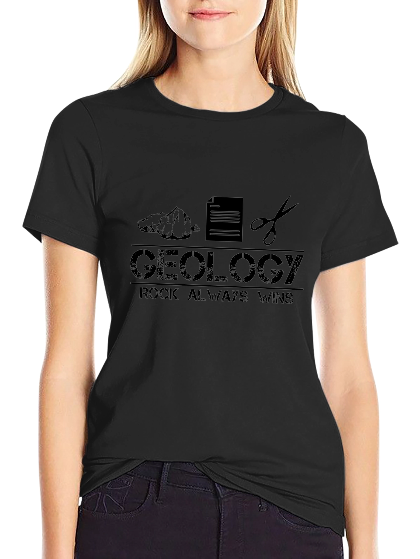 Geology Rock Always Wins Black T-Shirt