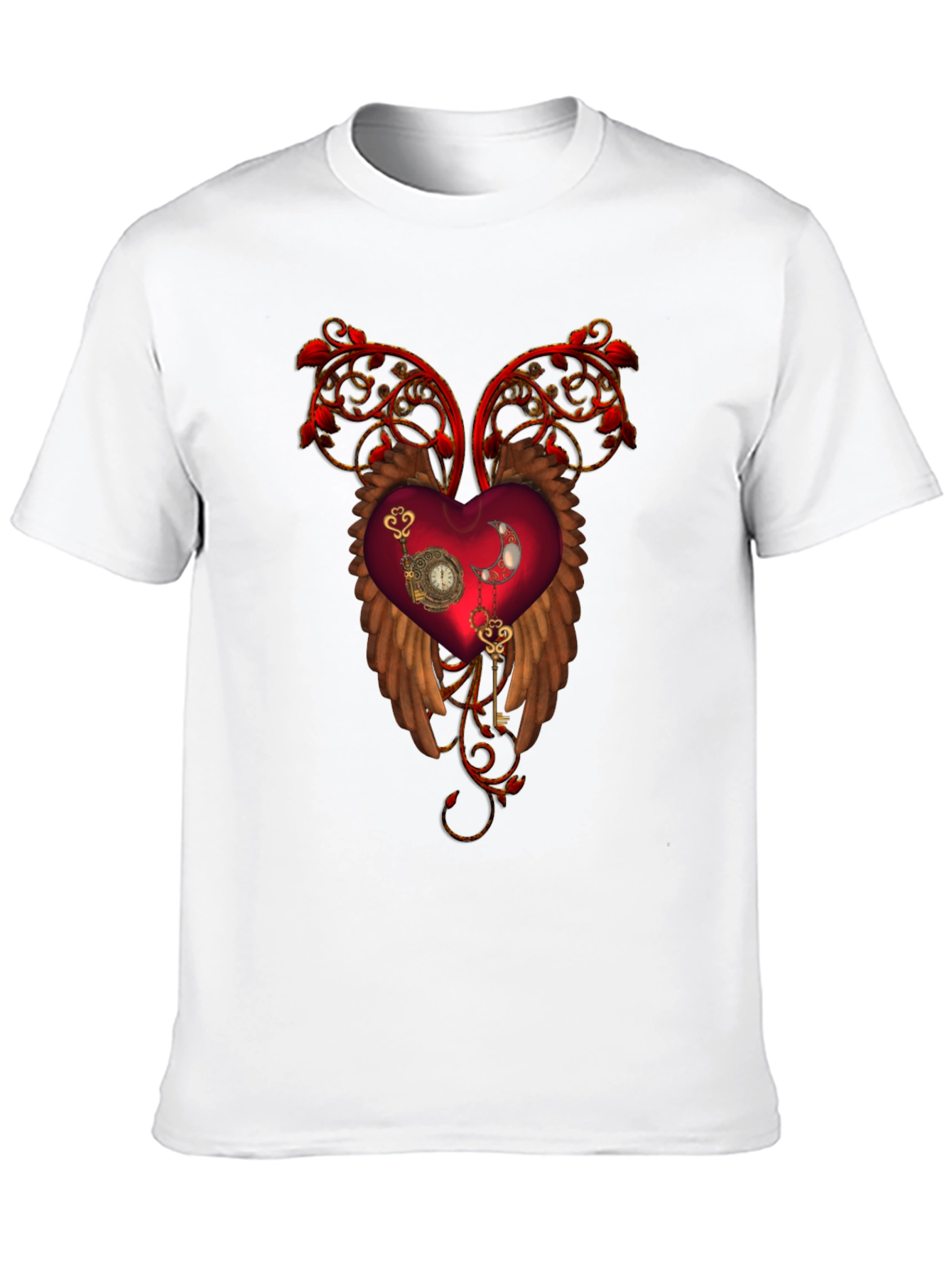 Steampunk Heart Wings Black T-Shirt