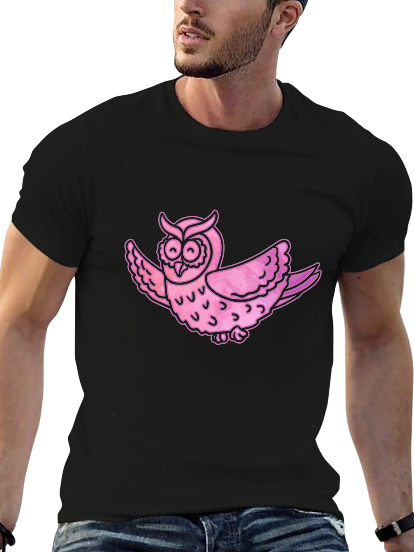 Pink Owl Graphic T-Shirt - Mens Casual Tee