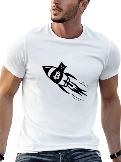 Bitcoin Cat Rocket Graphic Tee - Crypto T-Shirt