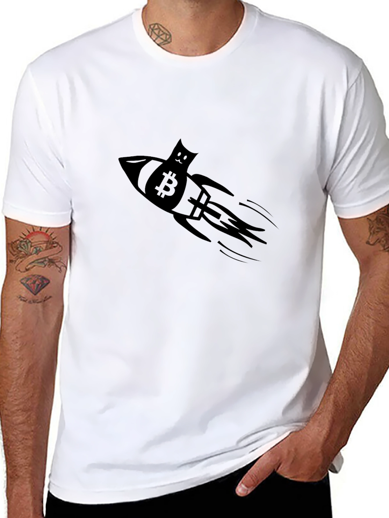 Bitcoin Cat Rocket Graphic Tee - Crypto T-Shirt