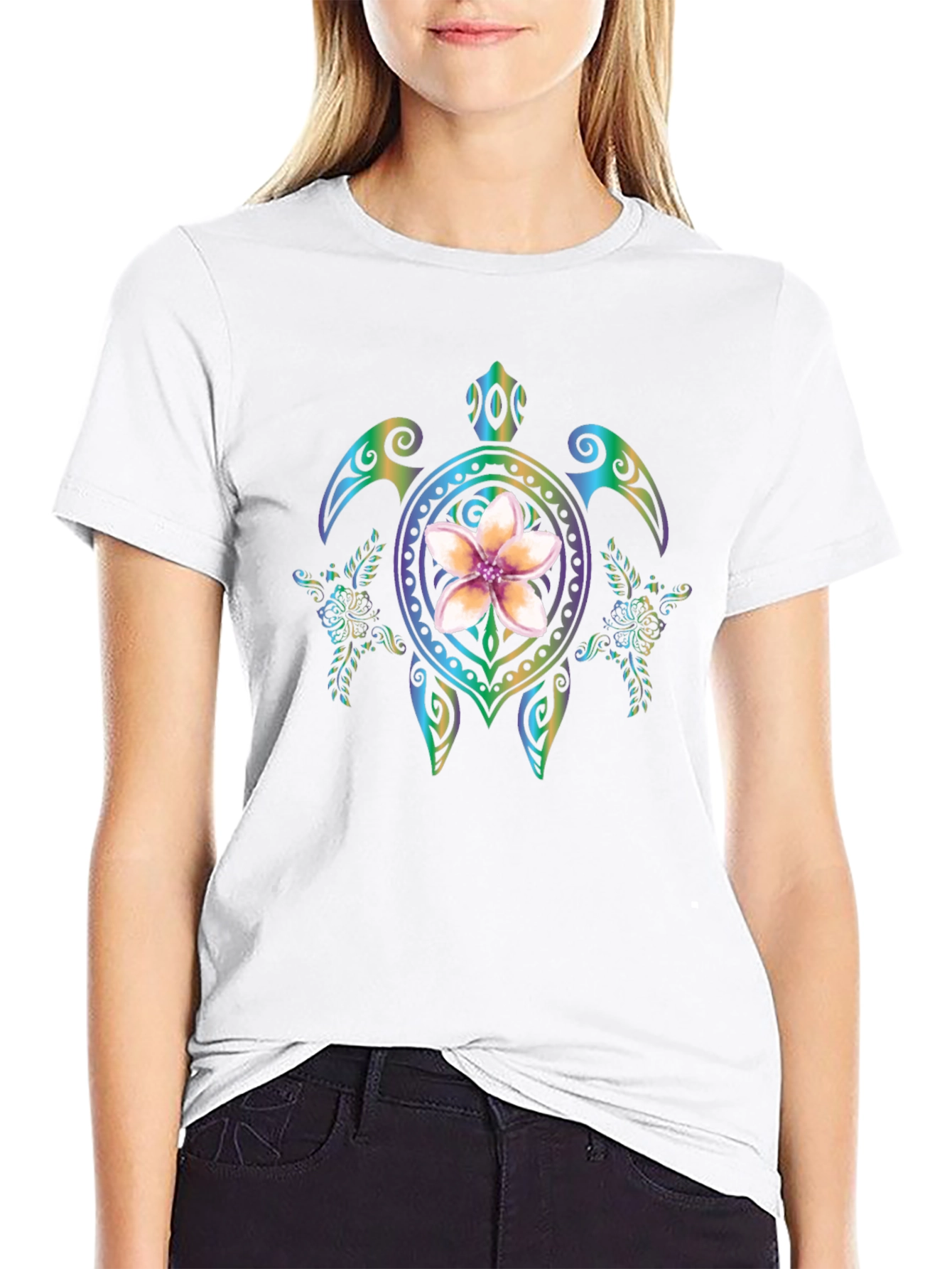 Floral Turtle Graphic Black T-Shirt