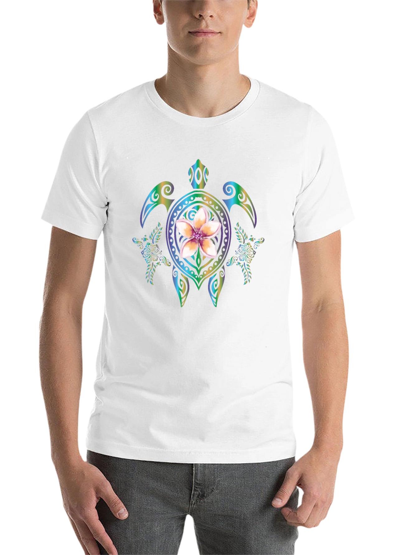 Floral Turtle Graphic Black T-Shirt