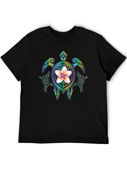 Floral Turtle Graphic Black T-Shirt