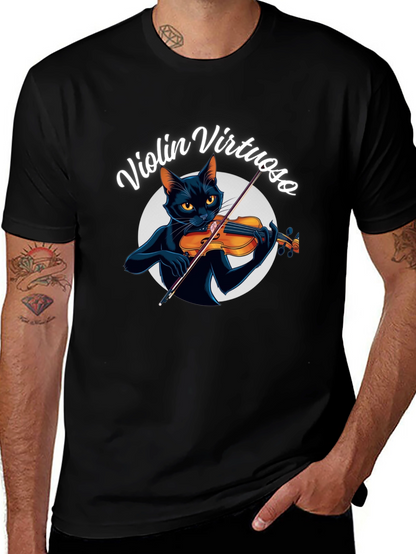 Violin Virtuoso Cat T-Shirt - Black