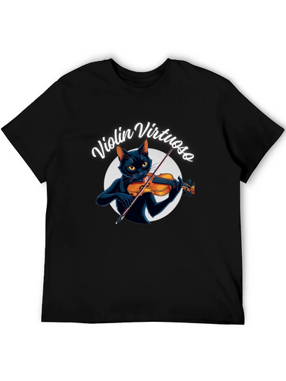 Violin Virtuoso Cat T-Shirt - Black