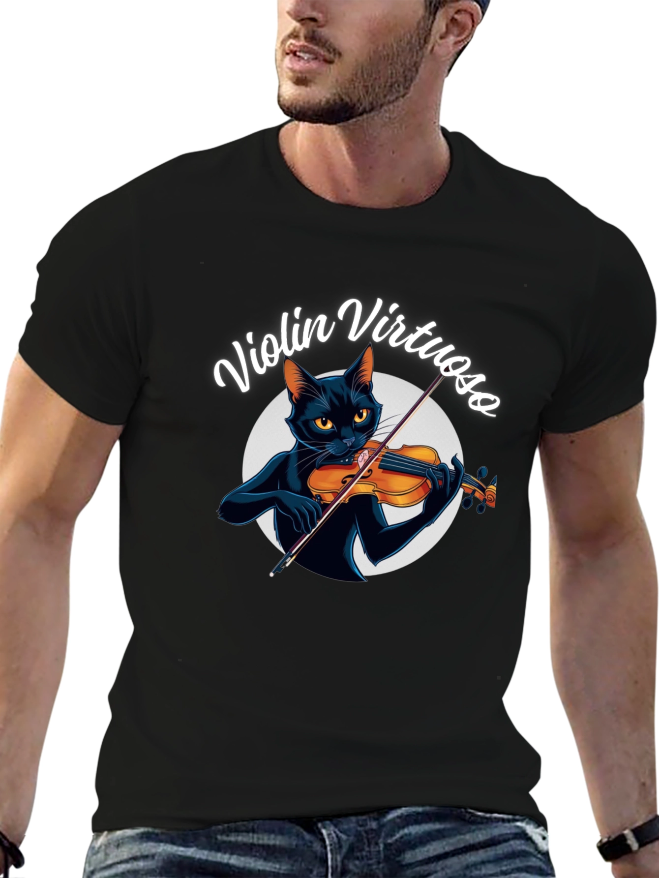 Violin Virtuoso Cat T-Shirt - Black