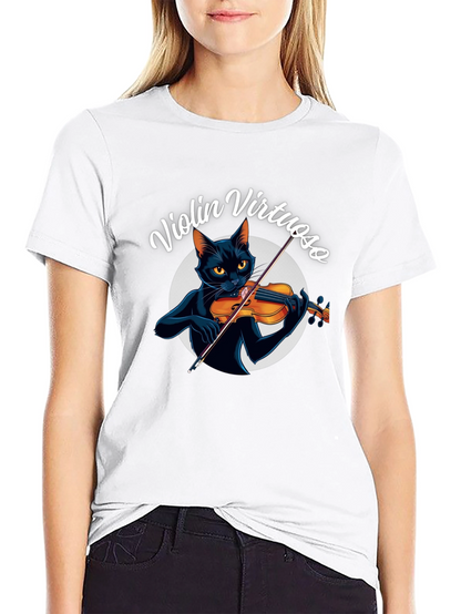 Violin Virtuoso Cat T-Shirt - Black