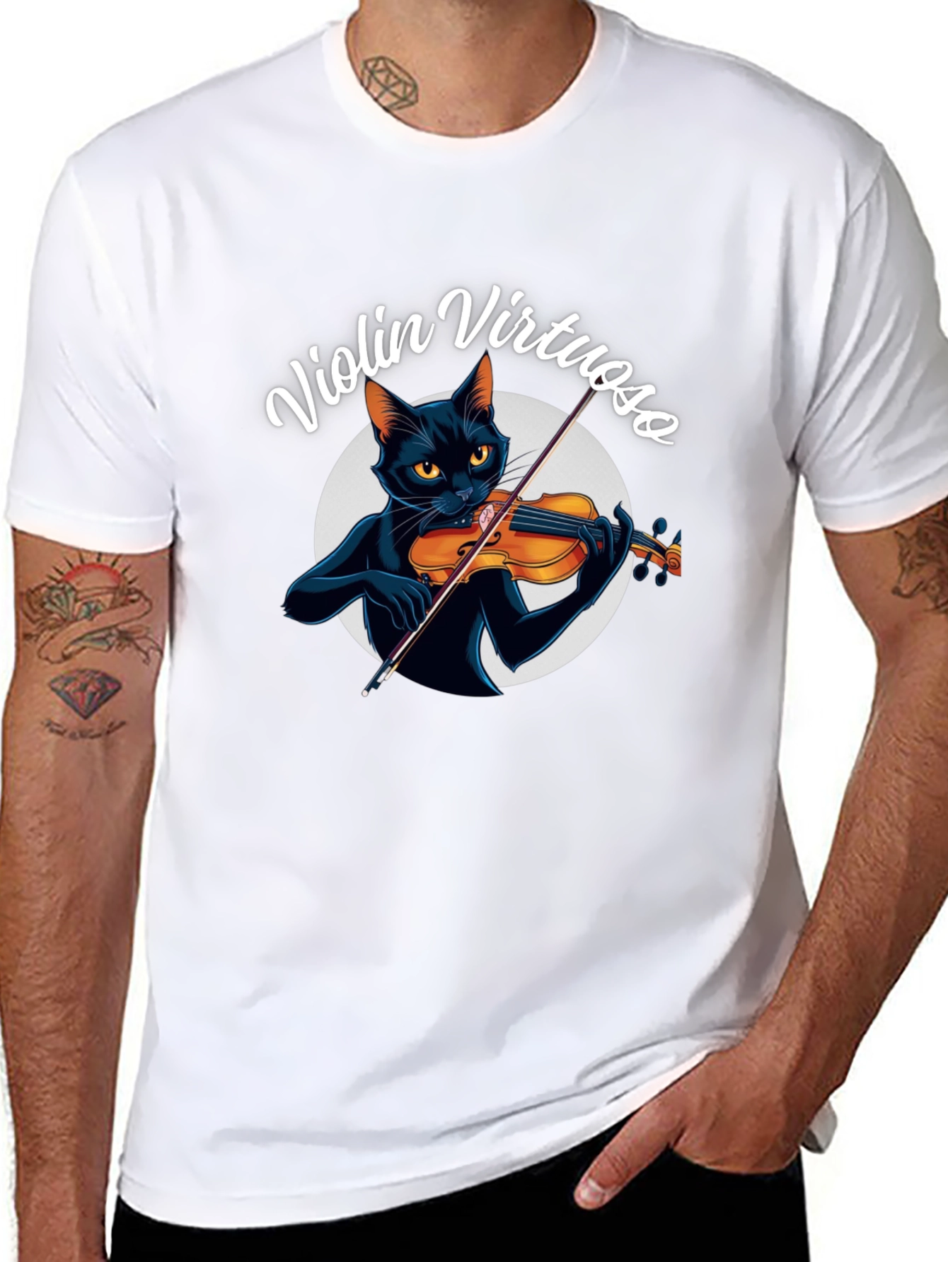 Violin Virtuoso Cat T-Shirt - Black