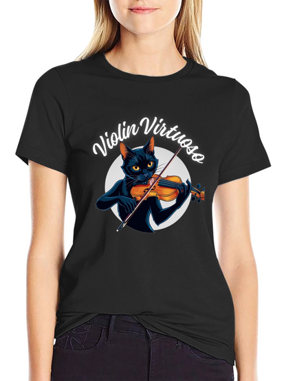 Violin Virtuoso Cat T-Shirt - Black