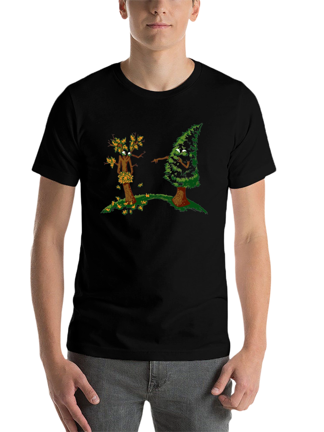 Funny Tree Cartoon Black T-Shirt