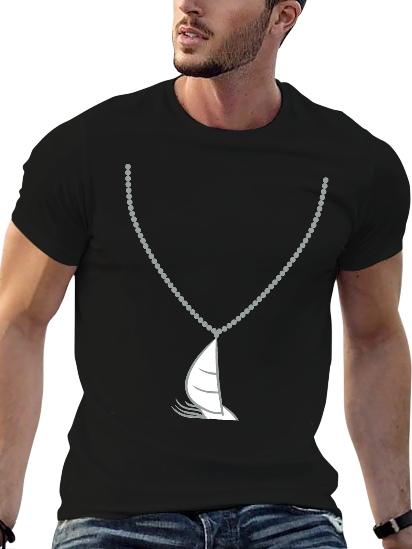 Nautical Sailboat Necklace Graphic Tee - Black