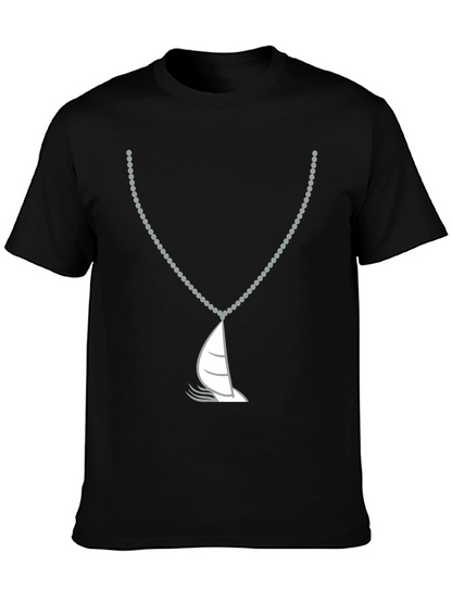 Nautical Sailboat Necklace Graphic Tee - Black