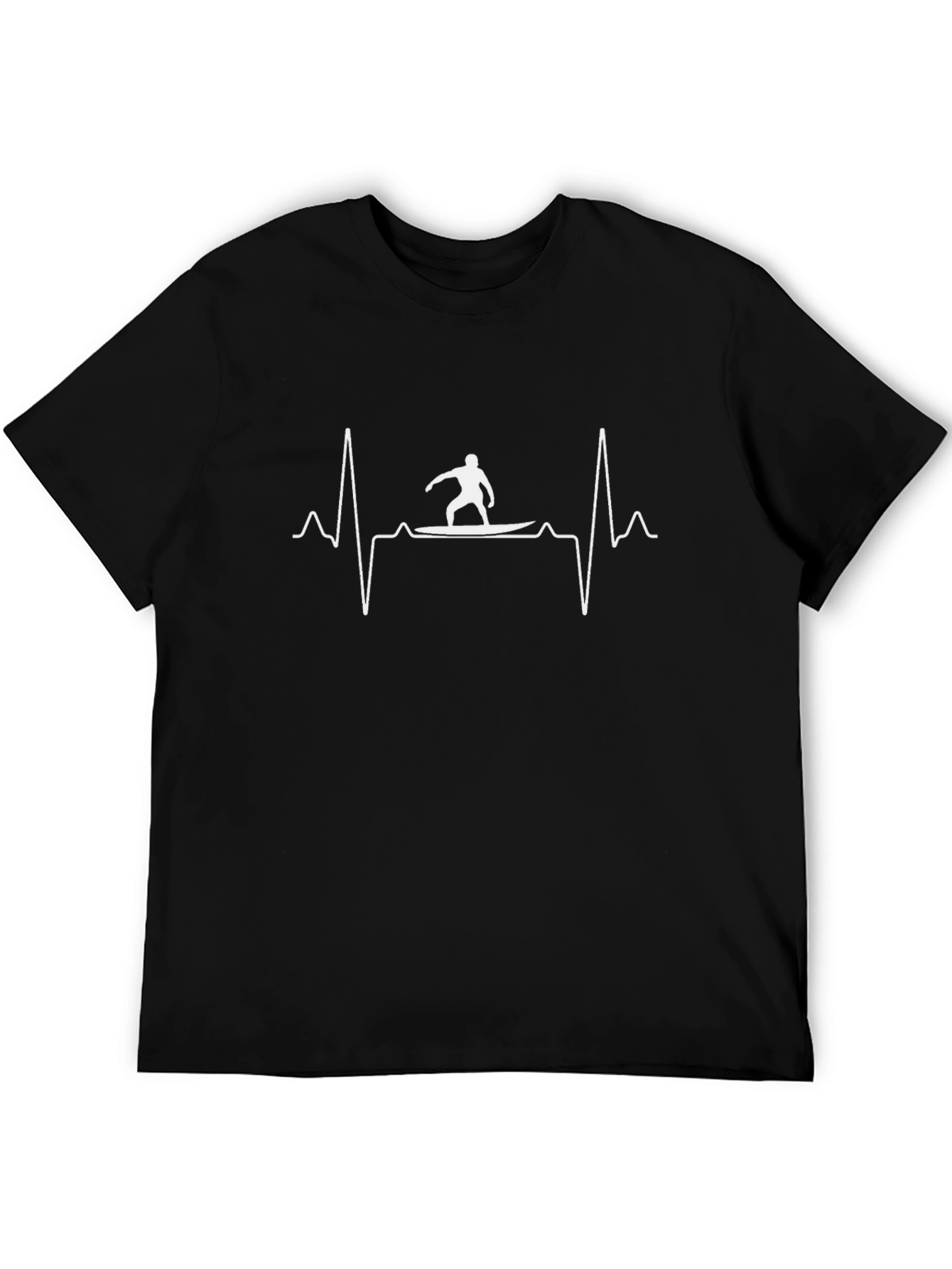 Surfer Heartbeat Graphic Tee - Black Cotton T-Shirt