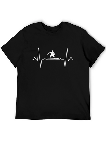 Surfer Heartbeat Graphic Tee - Black Cotton T-Shirt