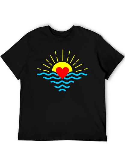 Heart Sunrise Graphic Tee - Soft Black Cotton