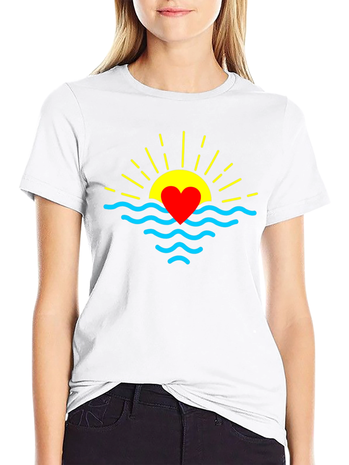 Heart Sunrise Graphic Tee - Soft Black Cotton